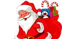 Cartoon Sensory Santa with a bag of toys.