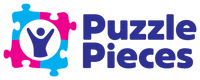 the words "Puzzle Pieces" with a logo of puzzle pieces and a stick figure of a person in the center of the logo.