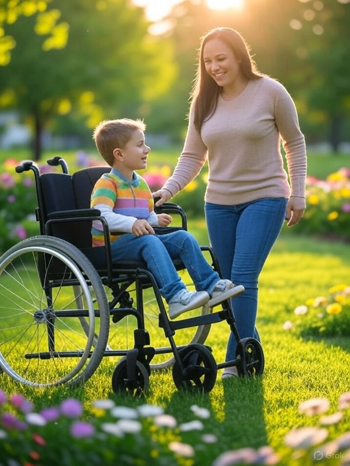 The chair has an extra front wheel and leg, and the boy’s left hand has fingers facing in the same direction as his right hand. 